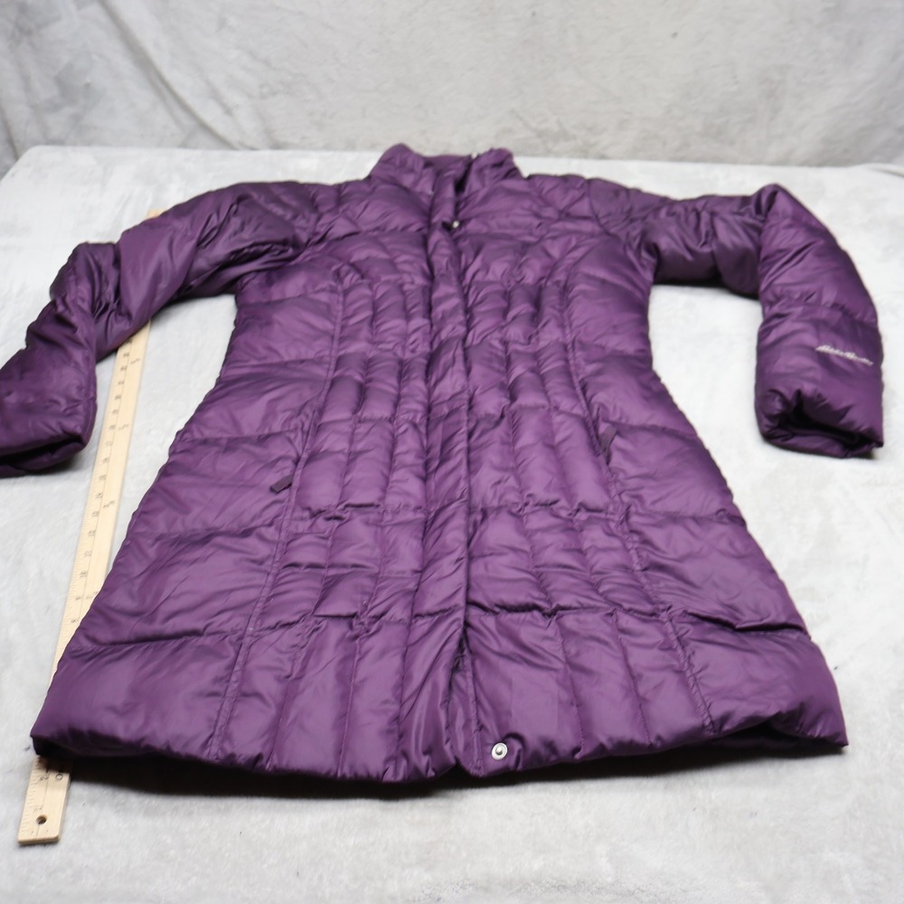 Eddie Bauer Down Jacket Womens Medium Purple Insulated Quilted Long Parka Puffer